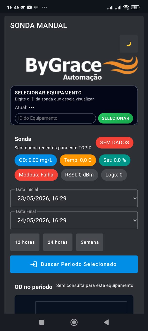 Aplicativo da Sonda Manual — tela inicial